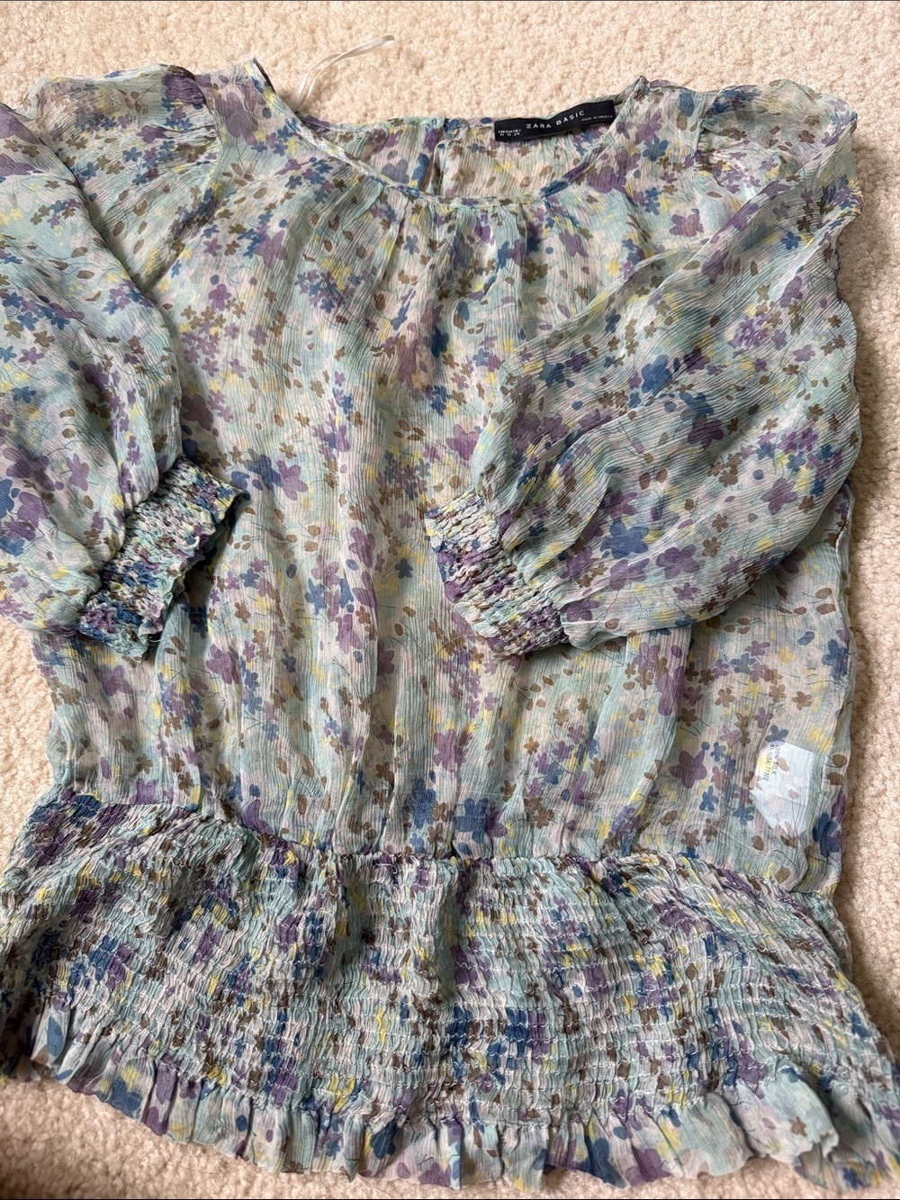 Zara !!! Pastel Floral Smock top size M 100% silk
